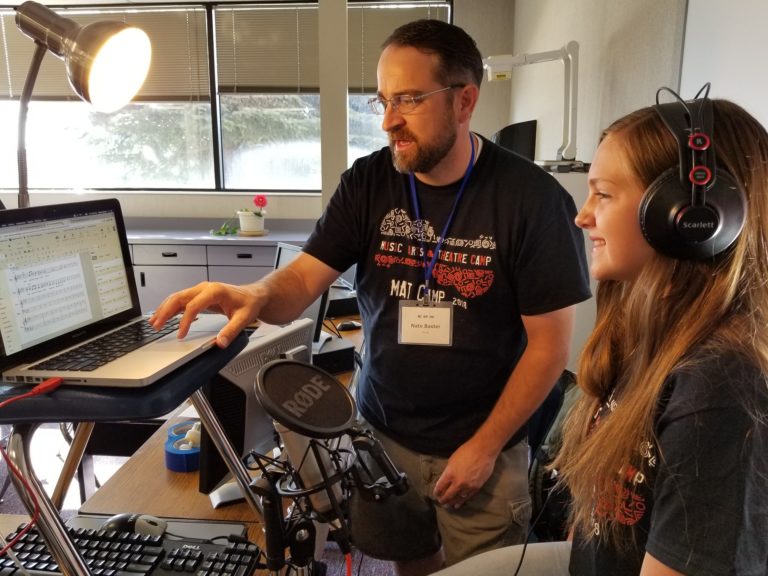 Mat Camp faculty member teaching sound editing
