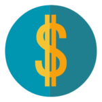 Tuition Help Icon - blue t-toned circle behind a gold dollar sign