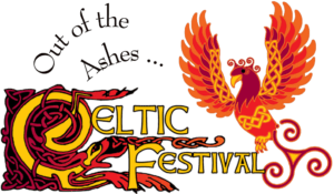 Ceili at the Roundhouse Celtic Festival 2022 logo with a phoenix and triskeles