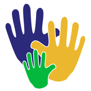 3 hands in blue, yellow & green symbolizing volunteering at the Celtic Festival