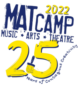 MAT Camp Logo 2022 with paint brush and 25 years of contagious creativity