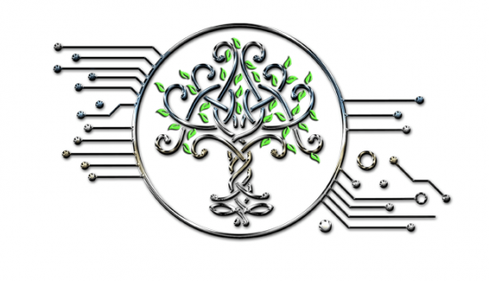 Chrome tree with leaves - highly stylized image