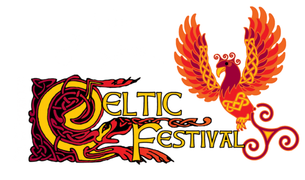 Out of the Ashes 2022 Evanston Celtic Festival Logo with phoenix and triskeles