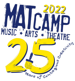 MAT Camp Logo 2022 with paint brush and 25 years of contagious creativity
