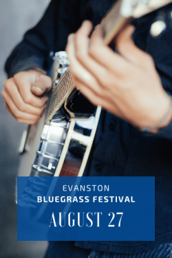 The Evanston Bluegrass Festival on August 27, 2022. Closeup Image of a man playing a banjo.