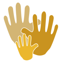 Volunteer Icon - 3 hands from large to small in various shades of gold